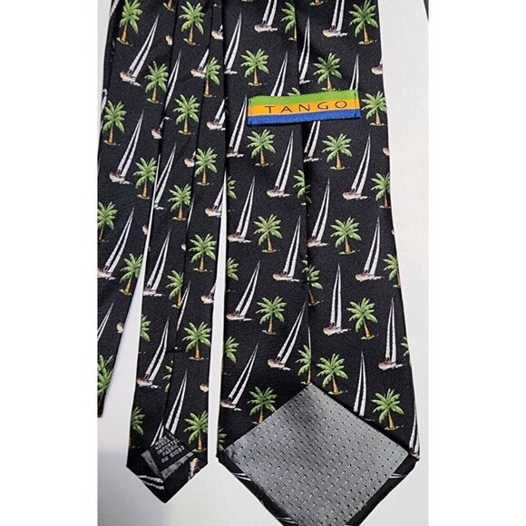 Pre-owned TROPICALS by TANGO Black Palm Trees Sailboats Silk Mens Tie - Picture 4 of 8